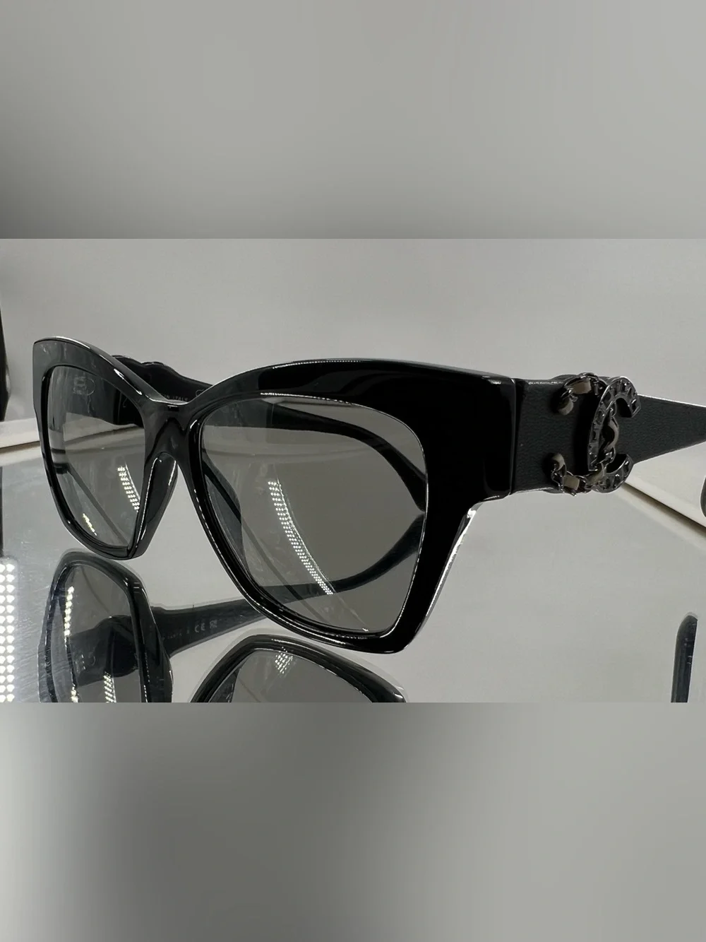 Women’s black AUTHENTIC Chanel 5456-Q-B Black Cat-Eye Sunglasses